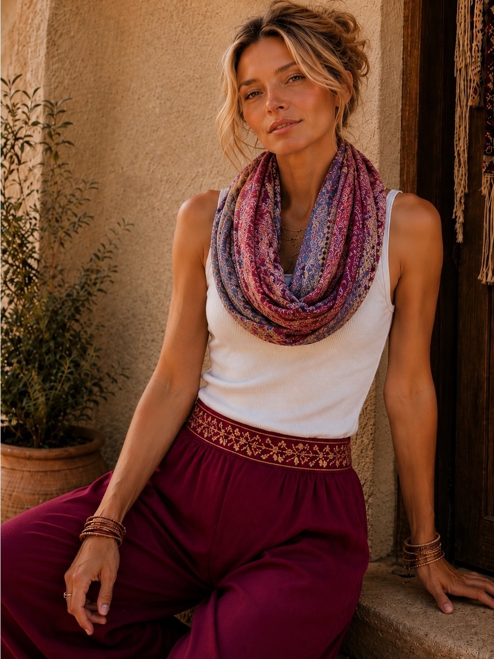 Raj Multicolor Pink & Purple Paisley Infinity Scarf R-8